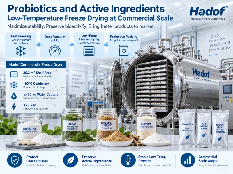 Probiotics and Active Ingredients Low-Temperature Freeze Drying at Commercial Scale